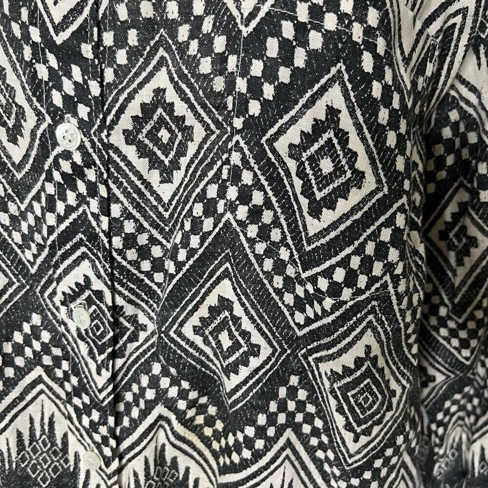 J. Crew Men's Linen Retro Geometric Print Button Up Long Sleeve Shirt Size 12 - Picture 4 of 9